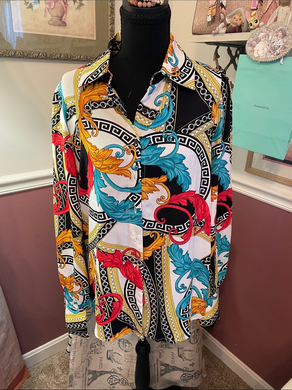 Men's Multicolor Baroque Print Button-Up  By OVI.   Unisex Shirt